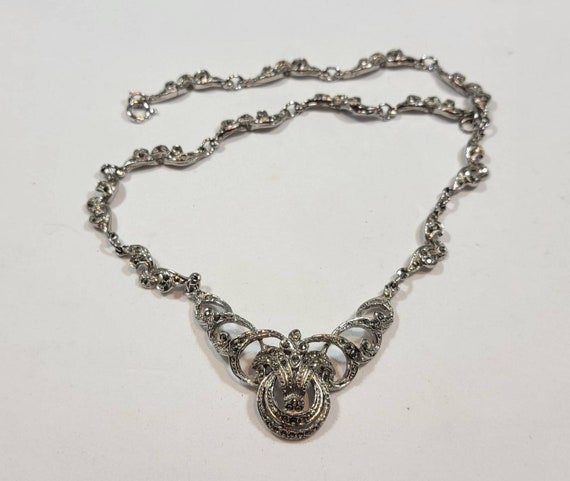edwardian style necklace marcasite floral motifs - image 2