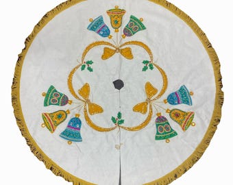 Kit per gonna per albero in feltro Bucilla vintage anni '60, sequenza finita, campanelli, fiocchi, frange, 42"
