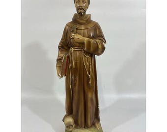 Estatua antigua de San Francisco de Asís con calavera, estatua de yeso, arte católico, 40,6 cm (16").