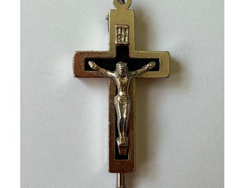 Ciondolo Crocifisso Vintage Terra di Medjugorje con Chiusura a Chiusura, Pietra Intarsiata, Croce Incernierata