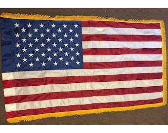 Bandiera americana vintage Annin Colonial Nyl-glo con frange dorate, stile militare, 3x5