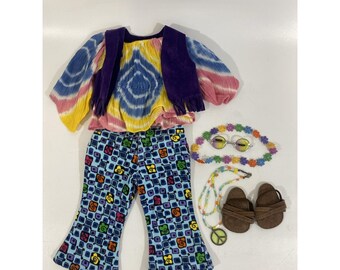Costume da hippie per American Girl della Pleasant Company con accessori, anni '90.