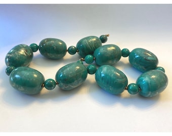 Perline vintage di Hong Kong, grosse, in bachelite marmorizzata verde acqua. LEGGI