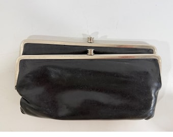 Hobo International Lauren Schwarz Leder Doppel Silber Rahmen Clutch Geldbörse
