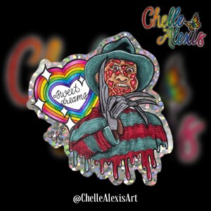 Sweet Dreams Classic Horror Movie Icon Holographic Glitter Sticker | Vinyl Weatherproof Durable Halloween