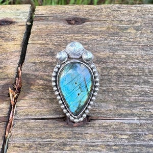 Sterling Silver Labradorite Ring - Handmade Beach Style Ring