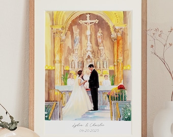 Custom Watercolor Couple Portrait from Photo, Wedding Anniversary Gift for Wife Husband Parents, Engagement Gift for Friend,Wedding Gift