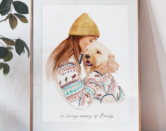 Custom Hand-Painted Pet Portrait,Watercolor Portrait with Pet,Painting of Pet and Owner from Photo,Pet Memorial,Pet Loss Gift,Pet Lover Gift