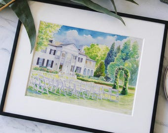 AIではありません、100%手描きのアートワーク、カスタム水彩画会場絵画、結婚式会場ポートレート、記念日ギフト、結婚祝い、写真からの絵画