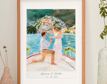 Couple Proposal Portrait, Custom Portrait From Photo, Engagement Gift, Gift for Couples, Anniversary Gift for him, Watercolor Painting