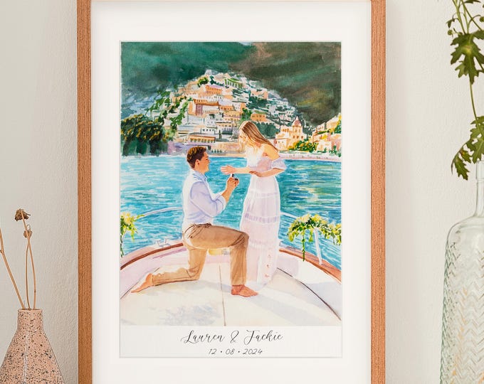 Couple Proposal Portrait From Photo, Custom Engagement Painting, Hand Painted Watercolo Portrait,Engagement Gift for Couple, Proposal Gift