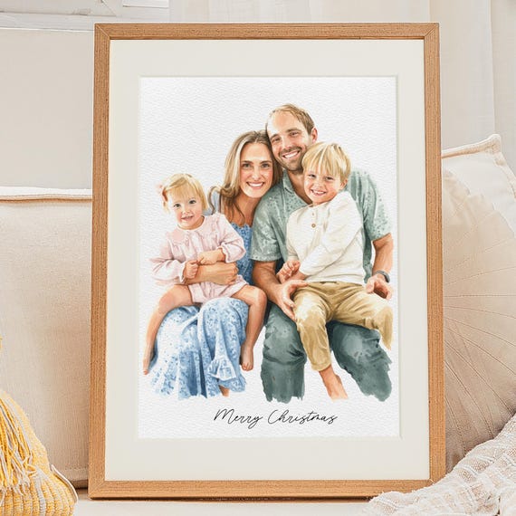 Custom Watercolor Portrait, Christmas Family Portrait From Photo, Mother Father gift, Watercolor Painting, Gift from Daugther,Christmas Gift