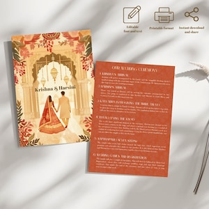 May include: A wedding invitation card in warm tones, depicting a couple walking towards an archway. The text "Krishna & Harsini" is visible. The card also includes details about the wedding ceremony.