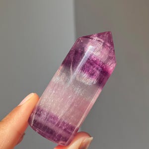 Purple Fluorite Tower with Rainbow Flash | Cylindrical Fluorite Tower Healing Crystal Natural Gemstone Mineral Specimen Pink Fluorite Point
