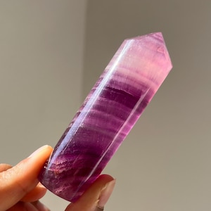 Purple Fluorite Tower with Rainbow Flash | Cylindrical Fluorite Tower Healing Crystal Pink Fluorite Point *Reduced due to tiny chips*