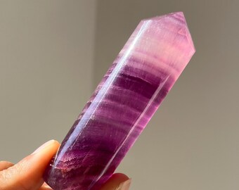 Purple Fluorite Tower with Rainbow Flash | Healing Crystal Point