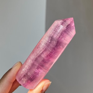 Purple Fluorite Tower | Cylindrical Fluorite Tower Healing Crystal Natural Gemstone Mineral Specimen Pink Fluorite Point Meditation Stone