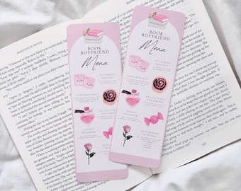 Book Boyfriend Menu Bookmark | Bookish Gift | Book Lover | Pink Book Boyfriend Menu | Cinnamon Roll