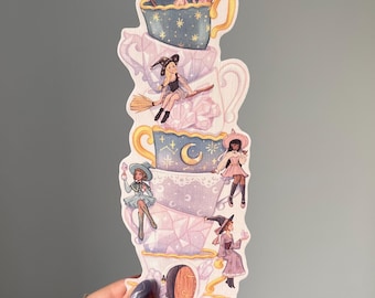 Witch Bookmark | Witches Teacup Stack | Magical Bookmark | Bookish Gift | Book Lover | Crystal Moon Witch Bookmark | Whimsical Gift | Reader