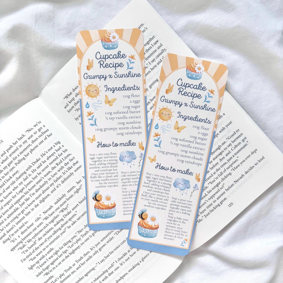 Grumpy X Sunshine Bookmark | Cupcake Recipe Bookmark | Cute Bookmark ...