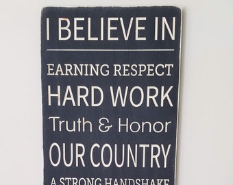 We Believe House Rules Family Rules Motto Large Farmhouse Wood Sign - 16x30 Carved Rustic Family Values Sign