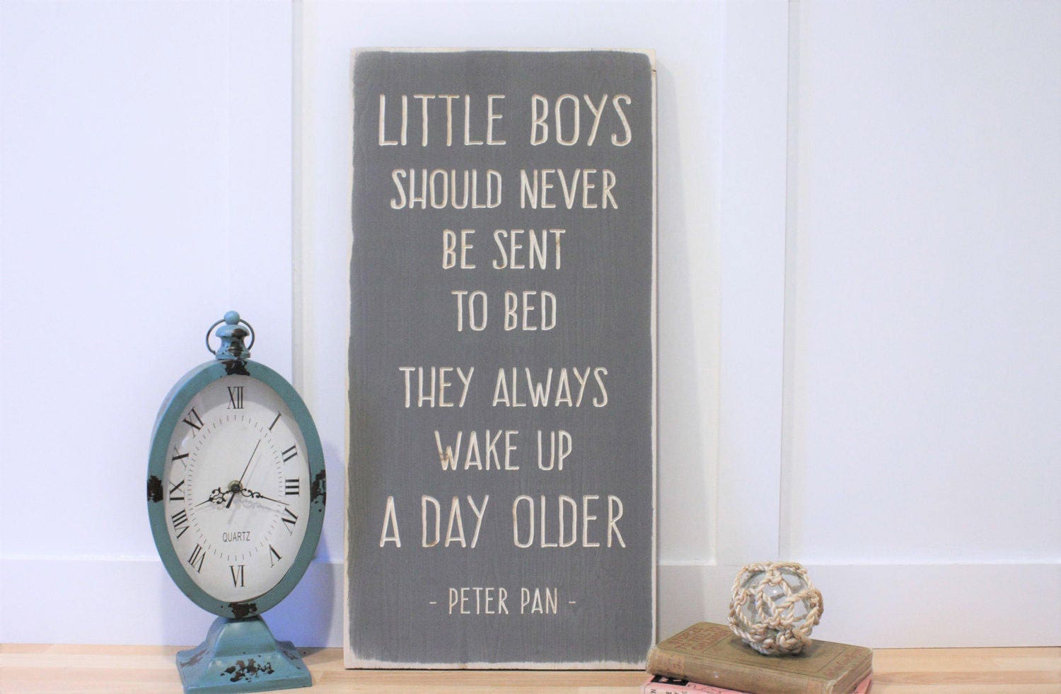 Little Boys Should Never Be Sent To Bed 12x24 Carved Peter Pan