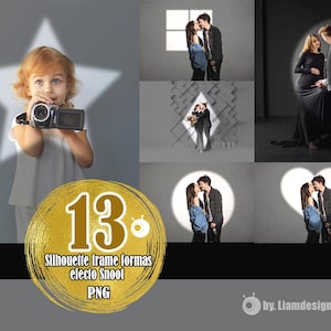 Puede incluir: Un niño sosteniendo una cámara de video, con una luz en forma de estrella detrás de él. La imagen también incluye varias fotos de parejas en varias poses y un círculo dorado con el número 13 y texto.