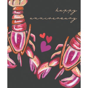 Lobster Anniversary Card - love, hearts, friends, chalk art, chalkboard, pink, hand made, you are my lobster