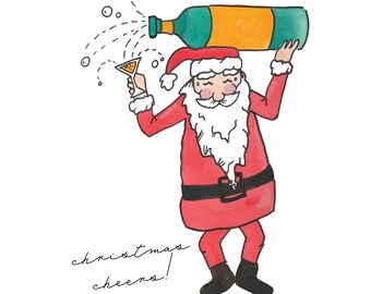 Handmade Champagne Santa Christmas Card: Retro Holiday Cheers