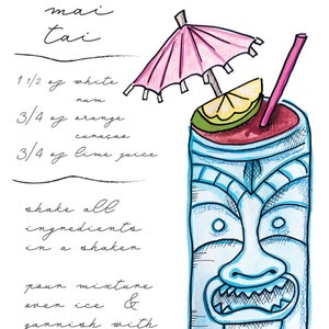 Mai Tai Greeting Card - cocktail, recipe, tiki, umbrella, bar, mixologist, celebrate, watercolor, hand paint, hand made, shag, retro