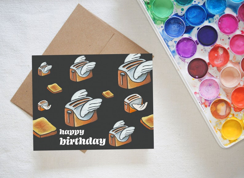 Flying Toasters Birthday Card After Dark, Chalk Art