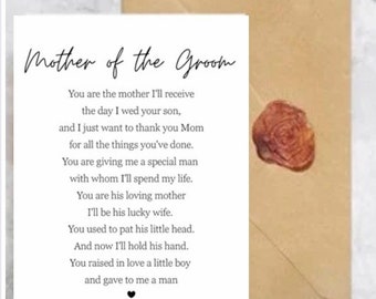Mother of the Groom Poem Printable, Thoughtful Gift from Bride, Mother in Law Wedding Card, Wedding Keepsake, MIL gift, parents in law card