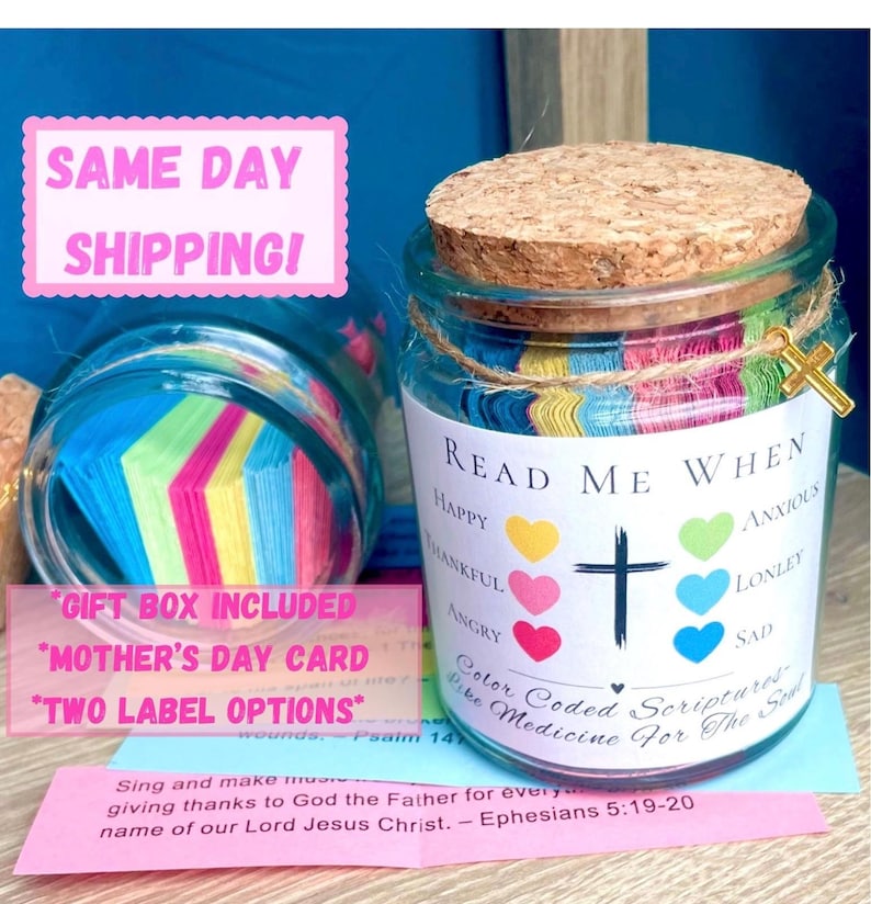 Bible Verse Jar, Read Me When jar, christian Encouragement gift, Scripture Jars, personalized Bible verse gifts for her, Affirmation Jars image 1