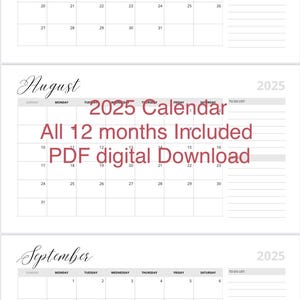 2025 Calendar 2025 Monthly Planner PRINTABLE PDF landscape monthly calendar 2025 A4 Letter Size Wall Calendar White Minimalist Simple 2025