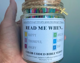 Bible Verse Jar • Scripture Jar of Encouragement • Christian Gift for Women & Men • Read-Me-When Faith Jar • Personalized Bible Verse Jar
