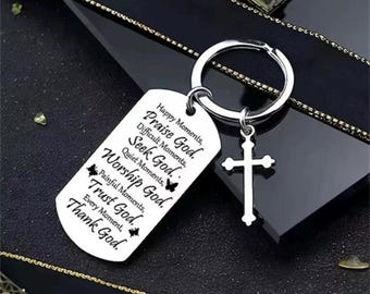 Religious cross charm keychain, Bible Verse Stainless Steel Keychain: Faith Religious Gift, Christian keychain
