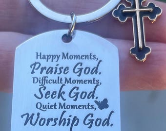 Religious cross charm keychain, Bible Verse Stainless Steel Keychain: Faith Religious Gift, Christian keychain