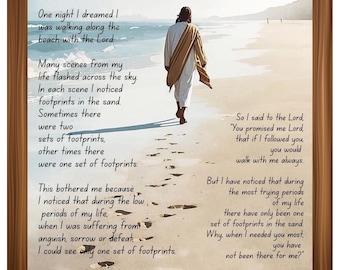 Footprints in the Sand Poem: Christian Watercolor Beach Art (Digital Download)