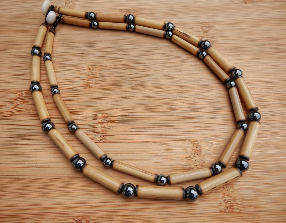 Kauai Bamboo Jewelry Hawaiian Bamboo and Hematite Necklace Etsy