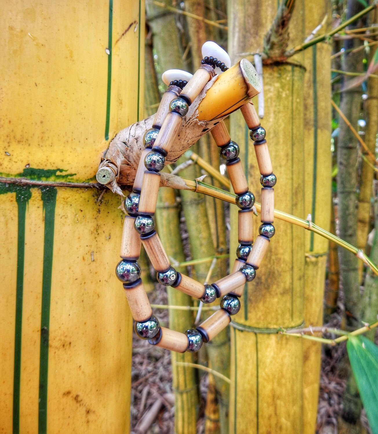 Kauai Bamboo Jewelry Hawaiian Bamboo and Hematite Bracelet Etsy