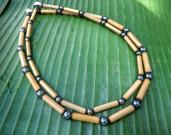 Kauai Bamboo Jewelry - Hawaiian Bamboo and Hematite Necklace