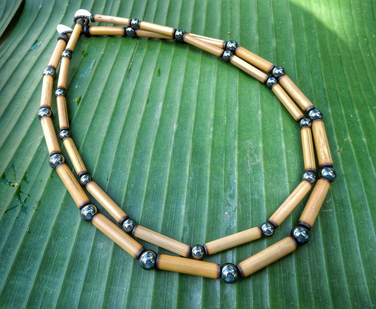Kauai Bamboo Jewelry Hawaiian Bamboo and Hematite Necklace Etsy
