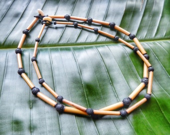 Kauai Bamboo Jewelry - Hawaiian Bamboo and Lava Necklace