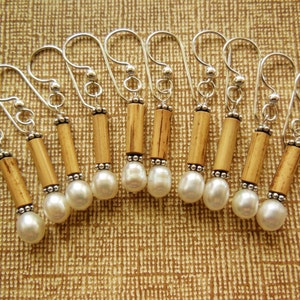 Kauai Bamboo Jewelry Hawaiian Bamboo and White Pearl with Silver Earrings image 1