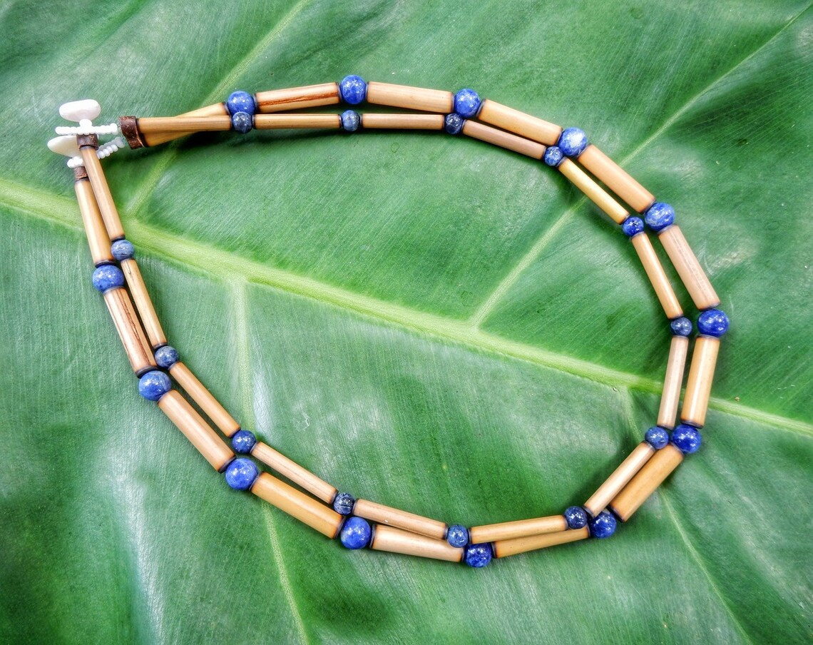 Kauai Bamboo Jewelry Hawaiian Bamboo and Sodalite Necklace Etsy