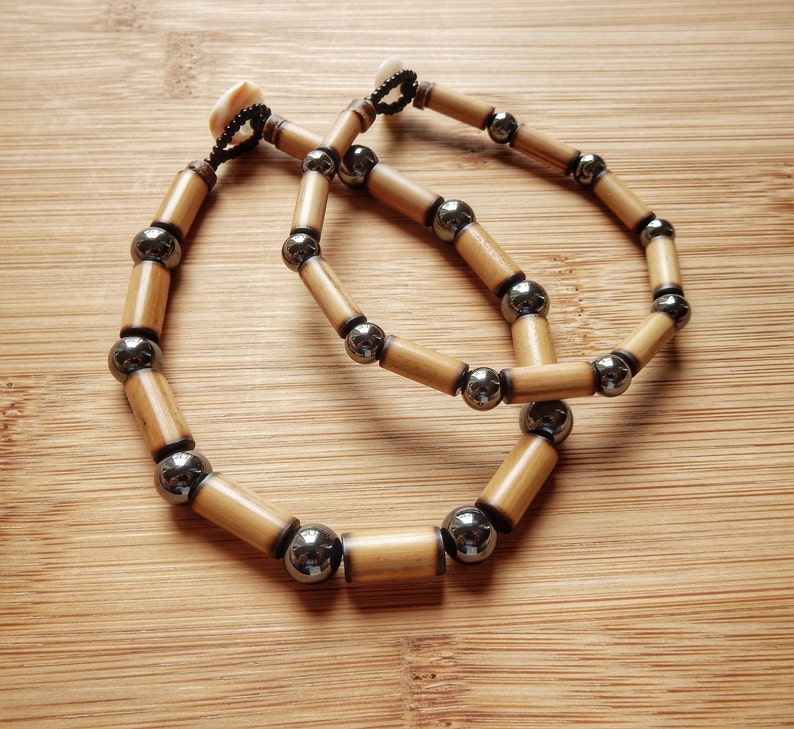 Kauai Bamboo Jewelry Hawaiian Bamboo and Hematite Bracelet Etsy