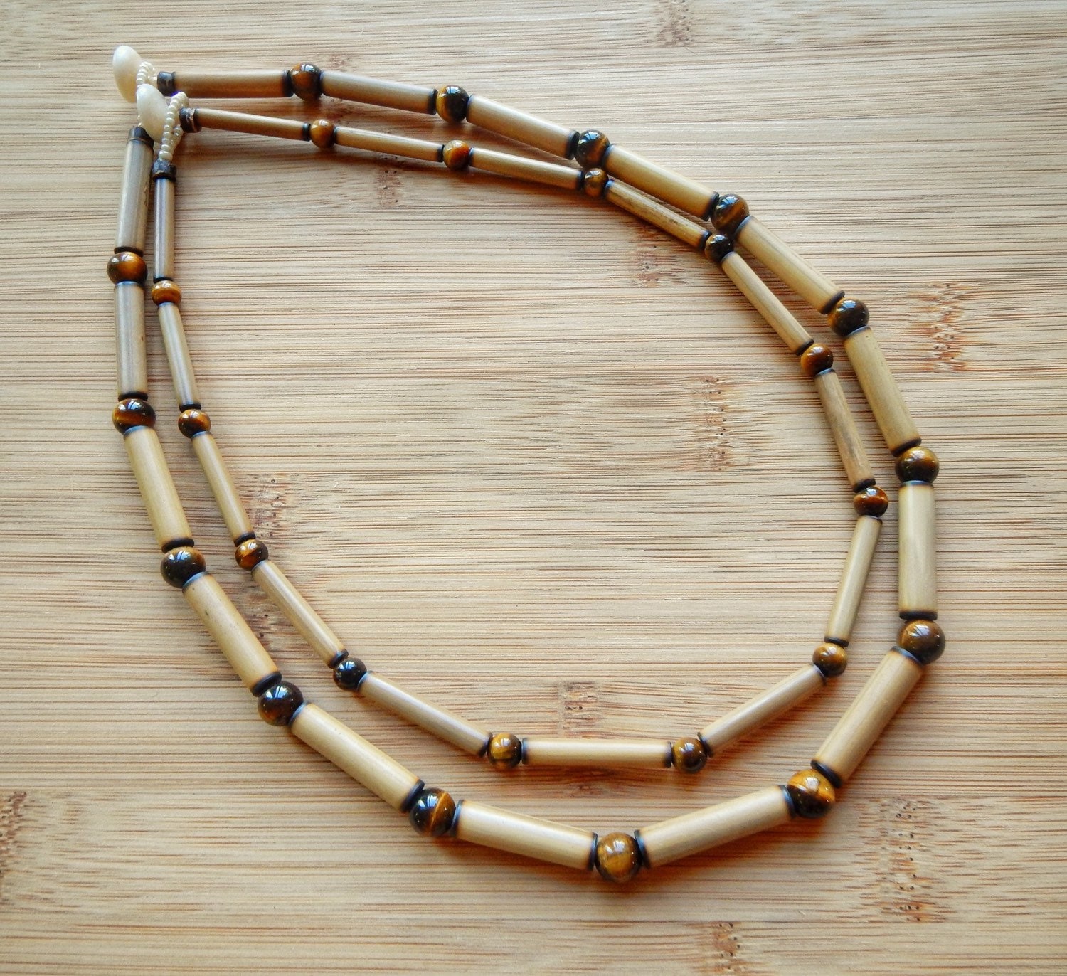 Kauai Bamboo Jewelry Hawaiian Bamboo and Tigereye Necklace Etsy