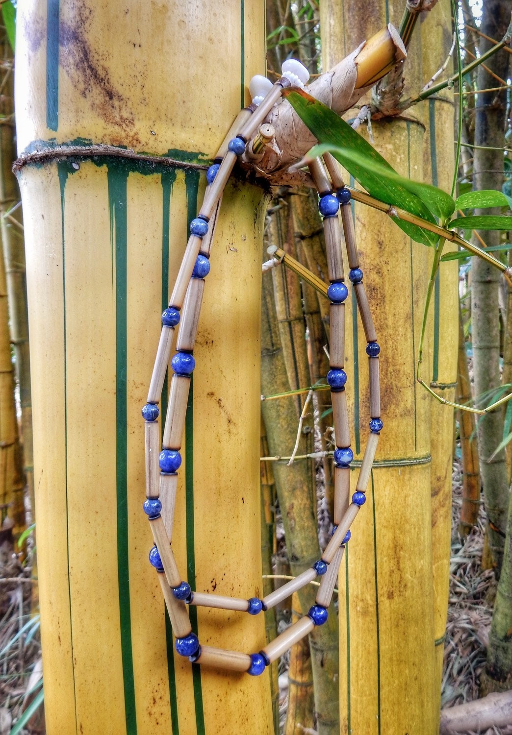 Kauai Bamboo Jewelry Hawaiian Bamboo and Sodalite Necklace Etsy