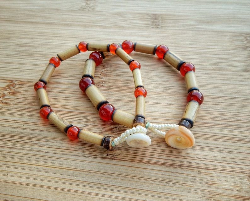 Kauai Bamboo Jewelry Hawaiian Bamboo and Carnelian Bracelet Etsy