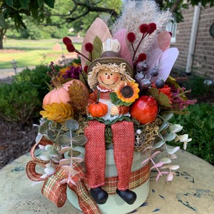 Floral Arrangement, Fall Flowers, Scarecrow Centerpiece, One of a Kind Home Décor